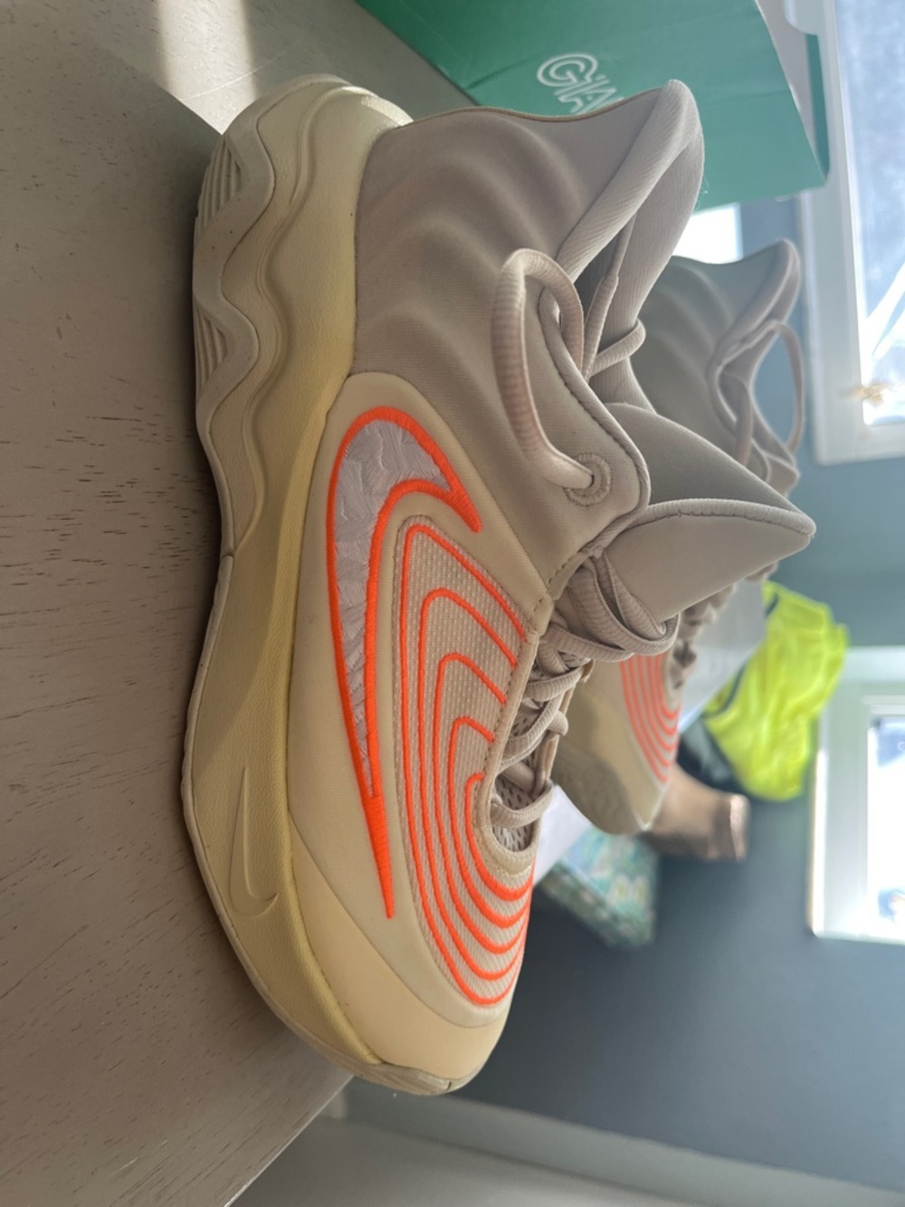 Nike Women's Athletic Sneakers in Beige with Neon Orange Accents